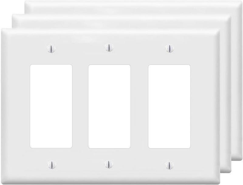 ZEFTV Decorator Wall Plates 3-Gang Switch Outlet Electrical Cover Plate Unbreakable Thermoplastic Faceplate for Light Receptacle Outlet Switch, White (3 Pack) - Image 1